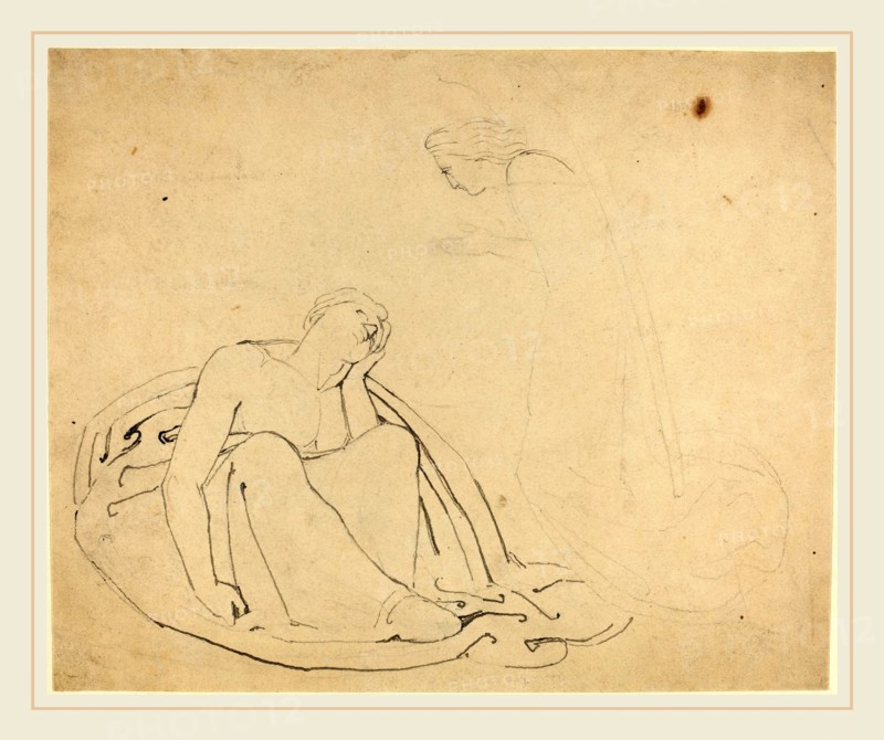 John Flaxman, British (1755-1826), Study for a Monument, pen and gray ink over graphite