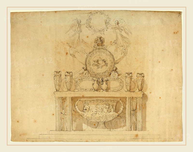 John Flaxman, British (1755-1826), Study for Decorations of Buckingham Palace, pen and gray ink with brown wash on wove paper