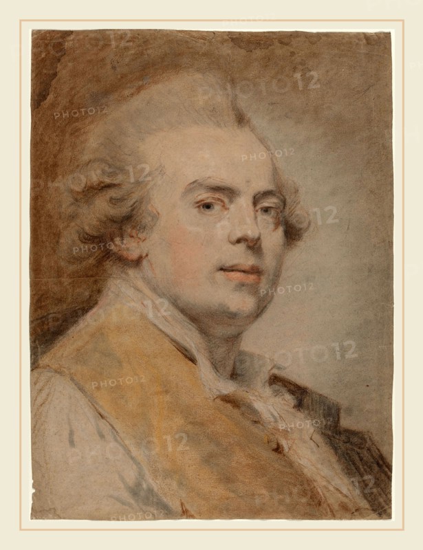 Claude Hoin, French (1750-1817), Self-Portrait, c. 1780, red and black chalks, and pastel with stumping on gray-brown laid paper