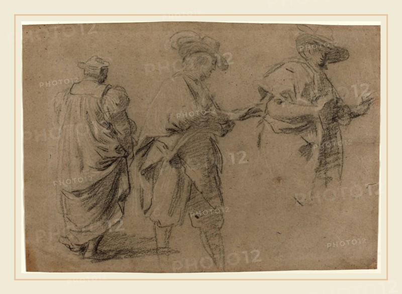 Attributed to Eustache Le Sueur, French (1617-1655), A Judge and Two Gentlemen Lawyers, black chalk heightened with white on tan laid paper