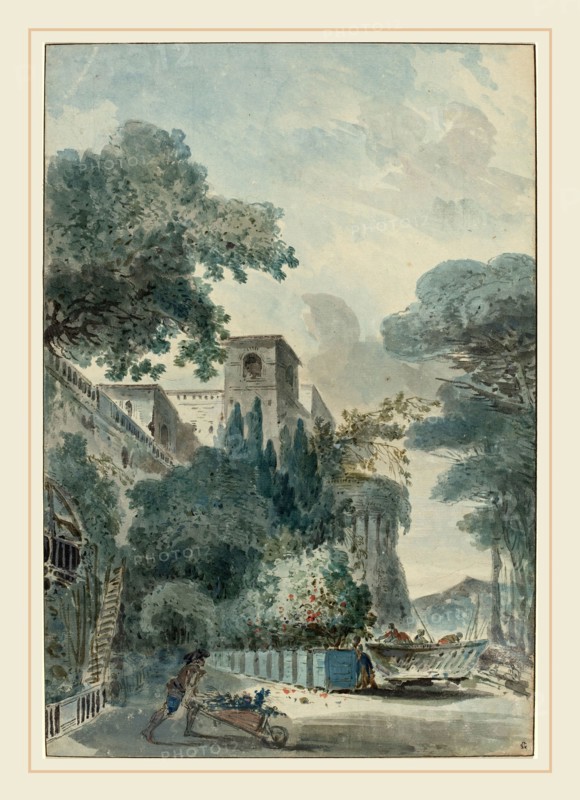 French 18th Century, L'Allee de Grenadiers, last third 18th century, watercolor heightened with gouache