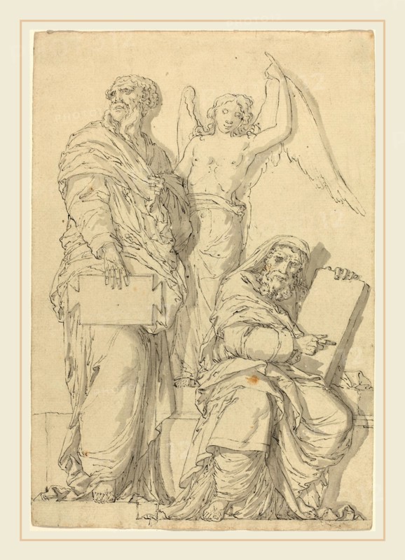 Louis-Felix de La Rue after Raphael, French (1731-1765), The Prophets Hosea and Jonah, pen and black ink and gray wash over graphite on laid paper