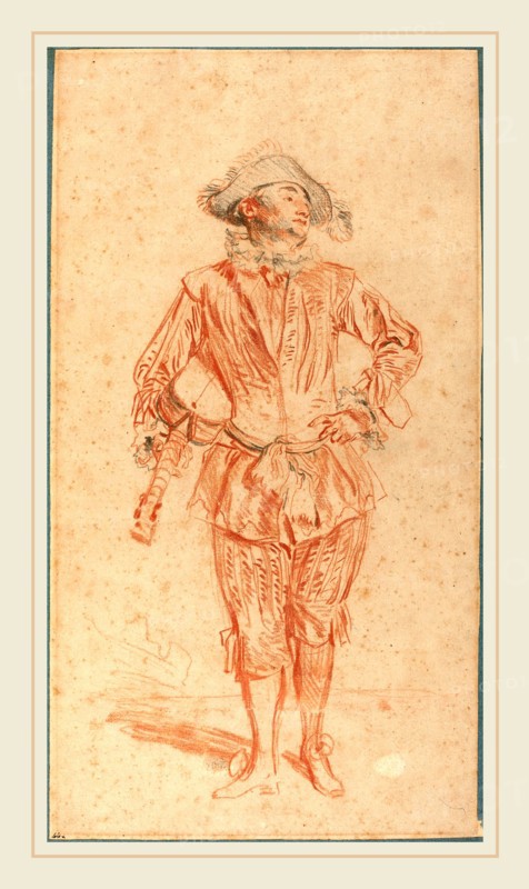 Antoine Watteau, French (1684-1721), Mezzetin, c. 1716, red and black chalk counterproof on laid paper