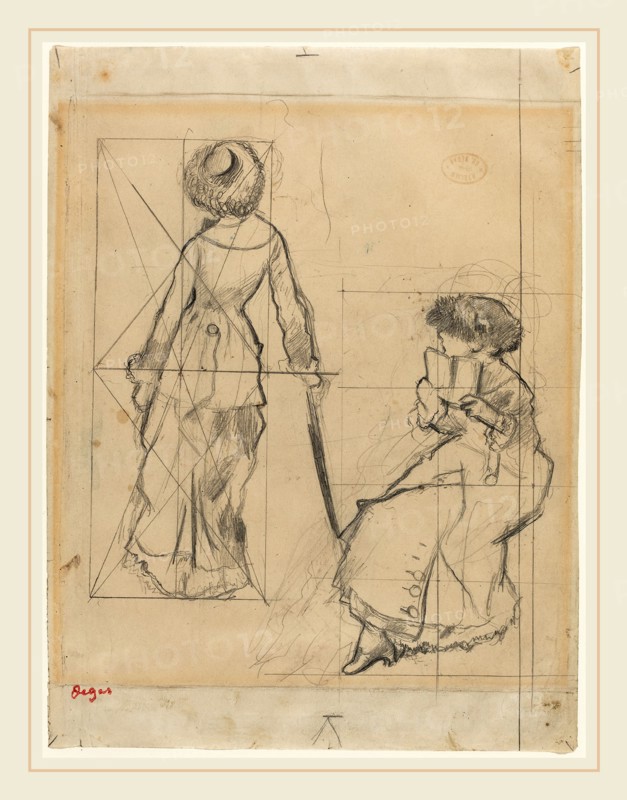 Edgar Degas, French (1834-1917), Study for "Mary Cassatt at the Louvre: The Etruscan Gallery" [recto], c. 1879, graphite on wove paper