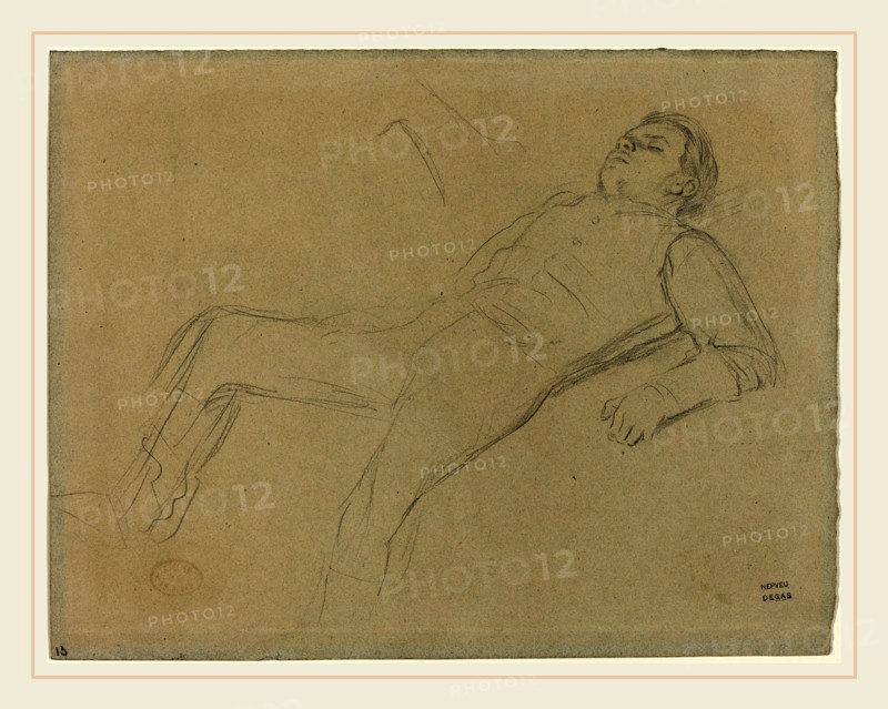 Edgar Degas, French (1834-1917), Fallen Jockey (study for "Scene from the Steeplechase: The Fallen Jockey"), c. 1866, graphite on blue paper