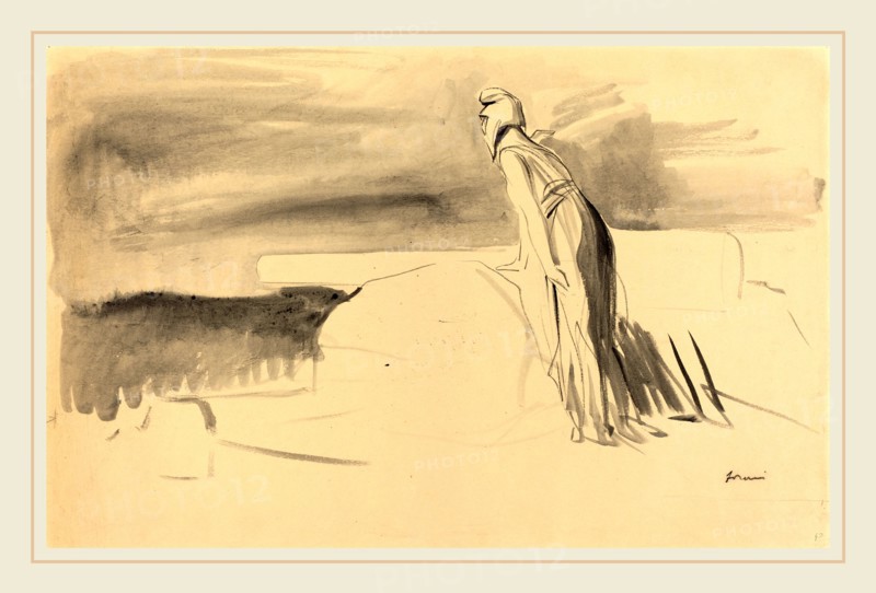 Jean-Louis Forain, France Watching, French, 1852-1931, c. 1914-1919, brush and gray and black ink on wove paper