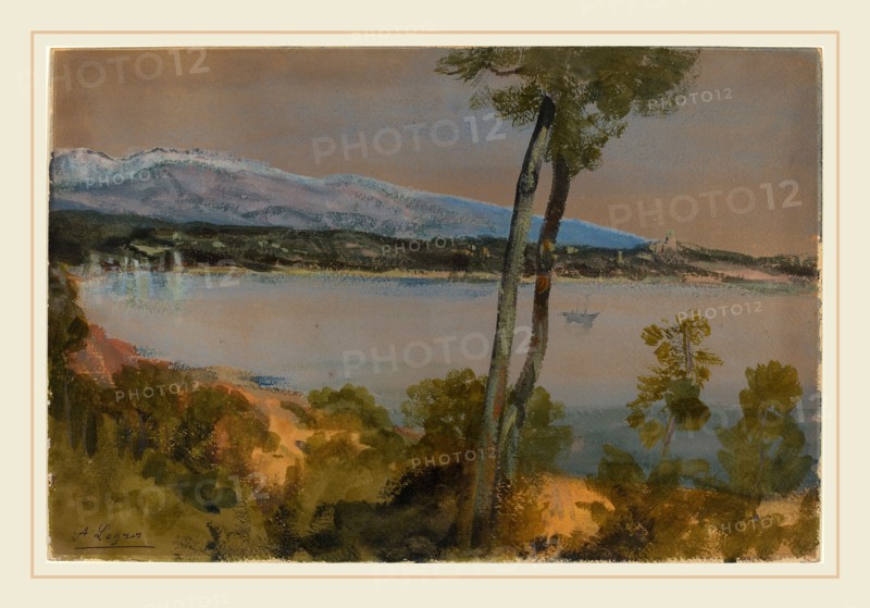 Alphonse Legros, Mountains Seen beyond a Lake, French, 1837-1911, gouache