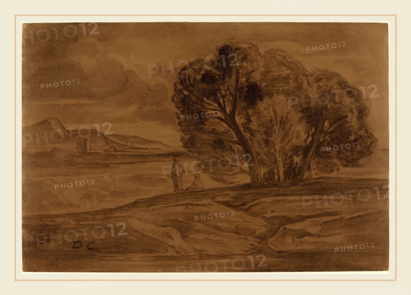 Alexandre-Gabriel Decamps, French (1803-1860), Oriental Landscape, c. 1845, charcoal counterproof on brown laid paper