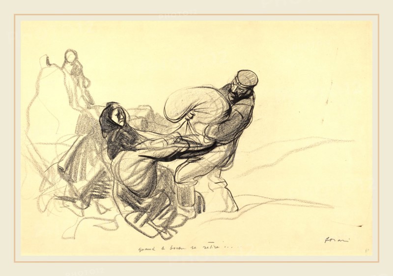 Jean-Louis Forain, Quand le boche se retire..., French, 1852-1931, probably 1917, black crayon and brush and black ink on wove paper