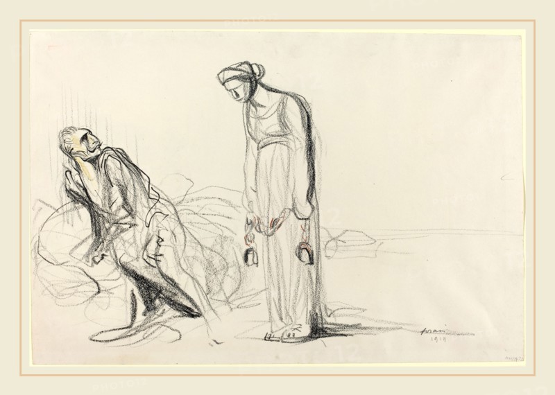 Jean-Louis Forain, Fetters, French, 1852-1931, 1919, black, yellow, and brown crayon on wove paper