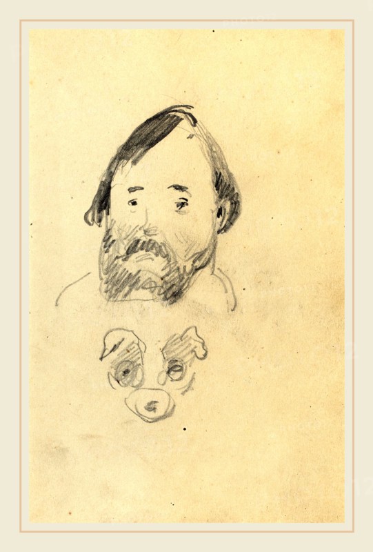 Paul Gauguin, French (1848-1903), Head of a Bearded Man with a Head of a Dog [recto], 1884-1888, graphite on wove paper