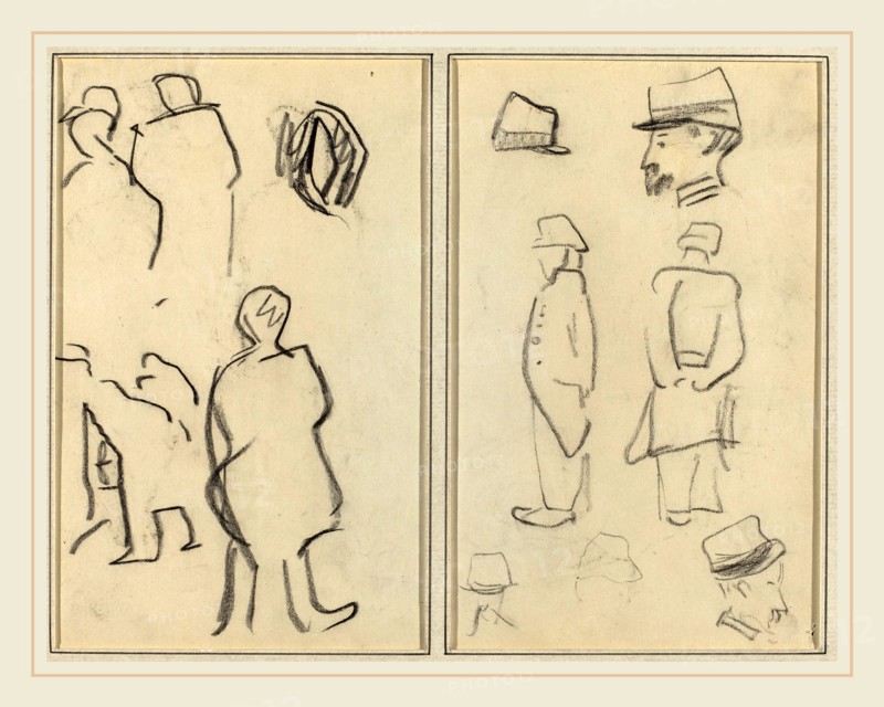 Paul Gauguin, French (1848-1903), Figure Studies; Studies of Soldiers [verso], 1884-1888, crayon on wove paper