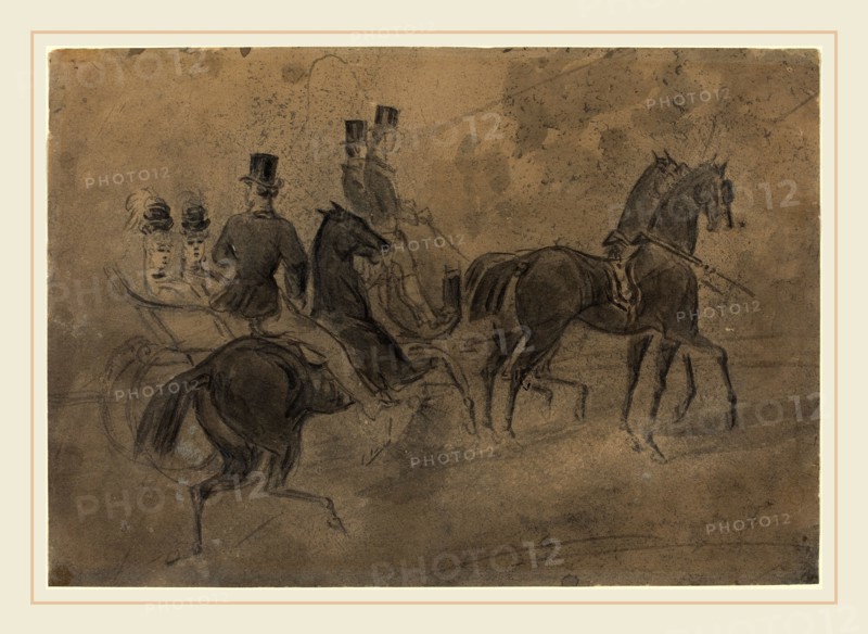 Constantin Guys, French (1805-1892), An Open Carriage, black wash on wove paper