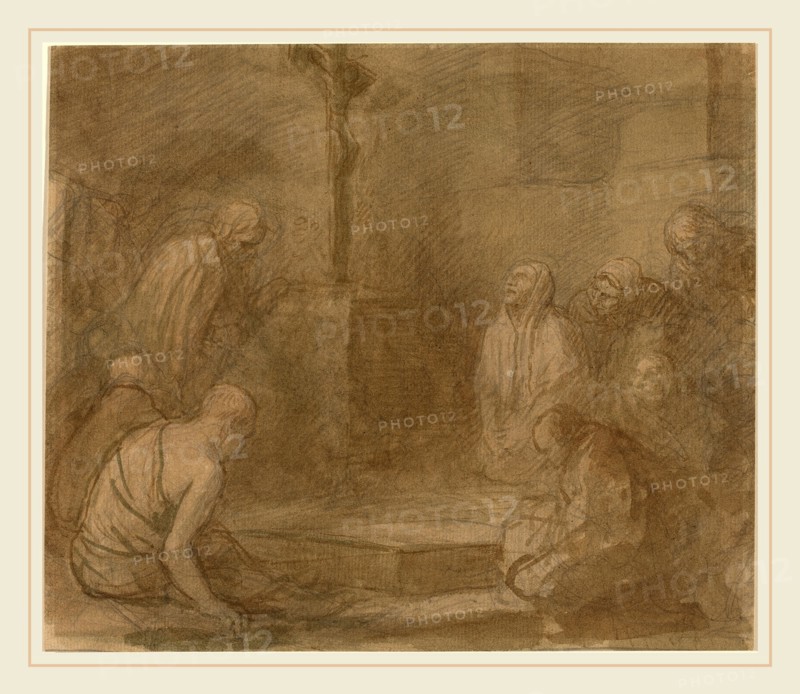 Alphonse Legros, At the Foot of the Cross, French, 1837-1911, pen and brown ink with brown wash over graphite  on laid paper