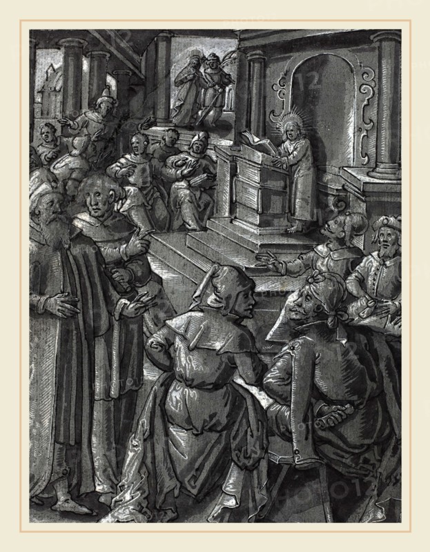 German 16th Century, Christ Healing the Lame [verso], c. 1600, pen and black ink with brush and gray ink and  gray wash heightened with white on gray prepared paper