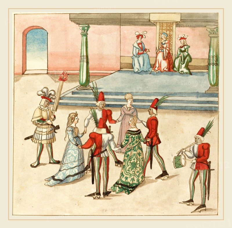 German 16th Century, Masquerade, c. 1515, pen and brown ink with watercolor on laid paper