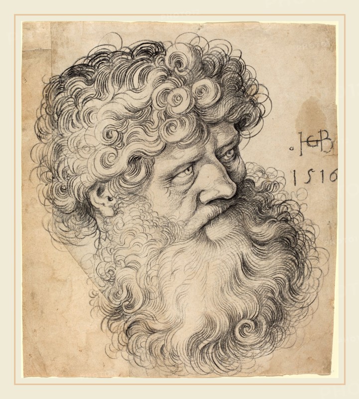 Hans Baldung Grien, German (1484-1485-1545), Head of Saint John the Baptist, 1516, black chalk on two joined sheets of laid paper