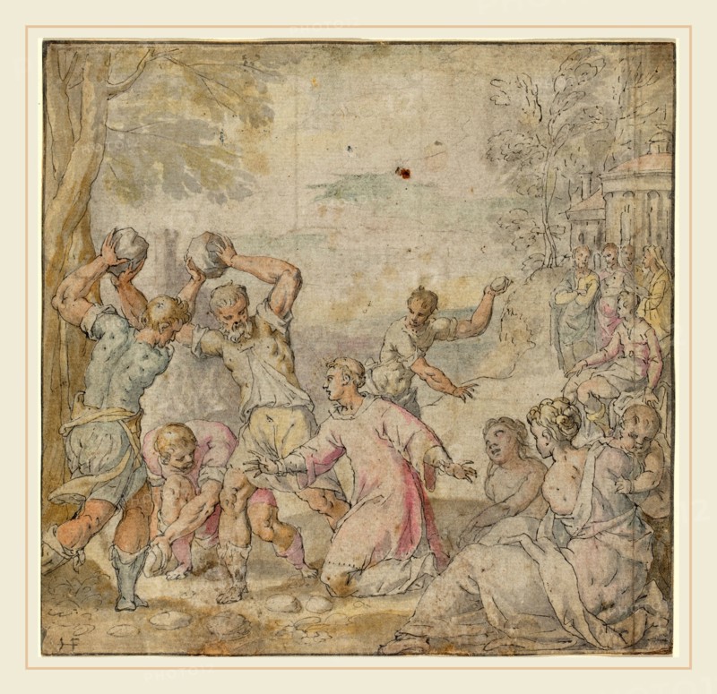 Hans Freyberger, German (1571-1631), The Stoning of Saint Stephen, c. 1610, pen and ink and watercolor on laid paper