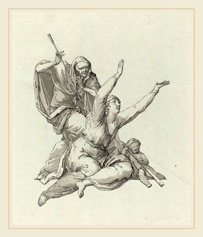 Carl Gotthard Langhans, German (1732-1808), Death Stalking a Woman, pen and black ink with gray wash on laid paper