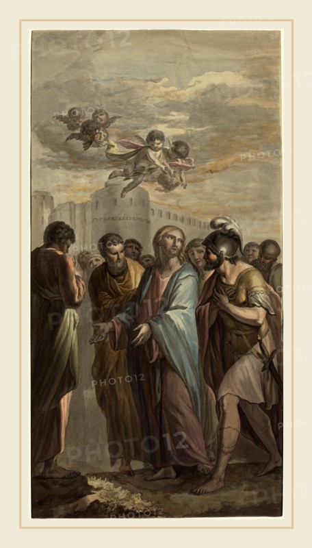 Ernest Zacharias Platner, German (1773-1855), Christ with Apostles and a Roman Soldier, watercolor over graphite on laid paper