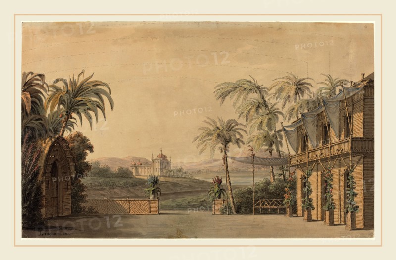 Karl Ferdinand Langhans, German (1781-1869), Turkish Stage Design, 1815, pen and gray ink with watercolor over graphite on wove paper