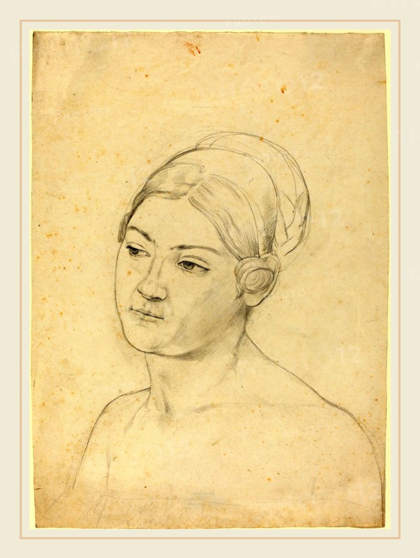 Moritz Daniel Oppenheim, German (1800-1889), Head of a Young Woman, graphite