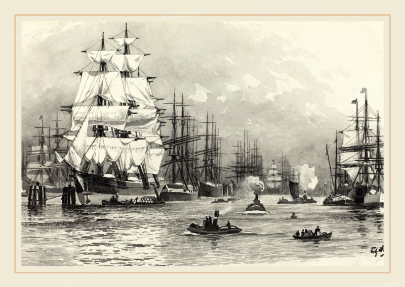 Fritz Stoltenberg, German (1855-1921), Segelschiff-Hafen, 1893, watercolor