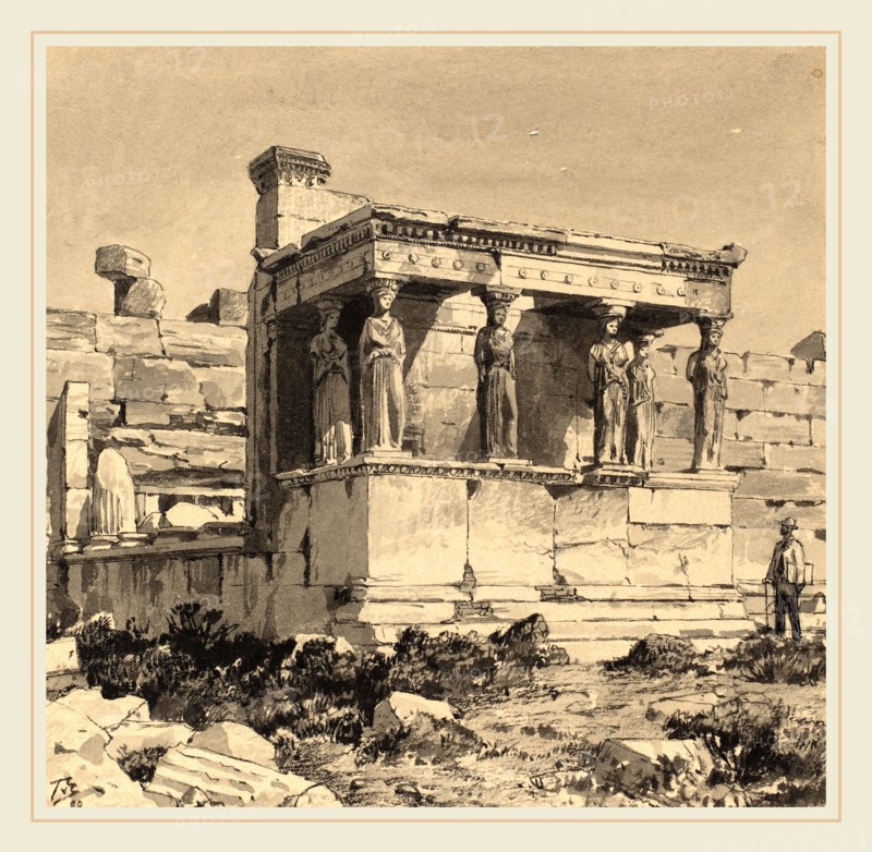 Themistocles von Eckenbrecher, German (1842-1921), Erechtheion, 1890, pen and black ink and watercolor over black chalk and touches of graphite