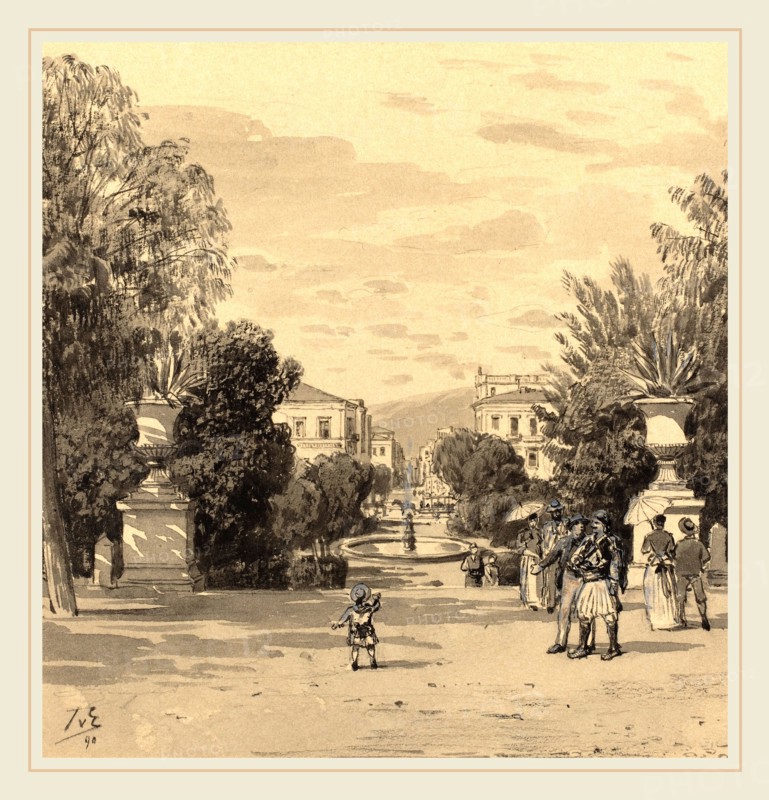 Themistocles von Eckenbrecher, German (1842-1921), View from the Old Royal Palace of the Hermesstreet, 1890, pen and black ink and watercolor over black chalk and touches of graphite heightened with gray