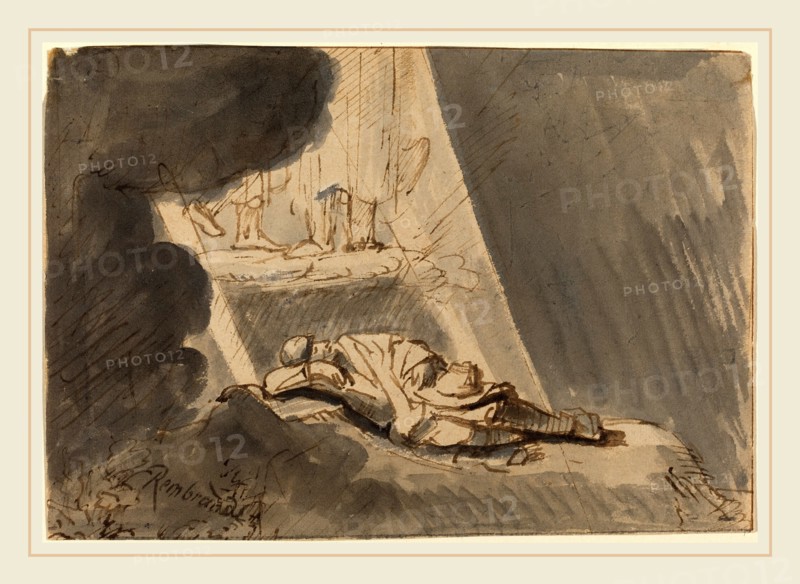 Style of Rembrandt van Rijn, Jacob's Dream, pen and brown ink with gray wash on laid paper