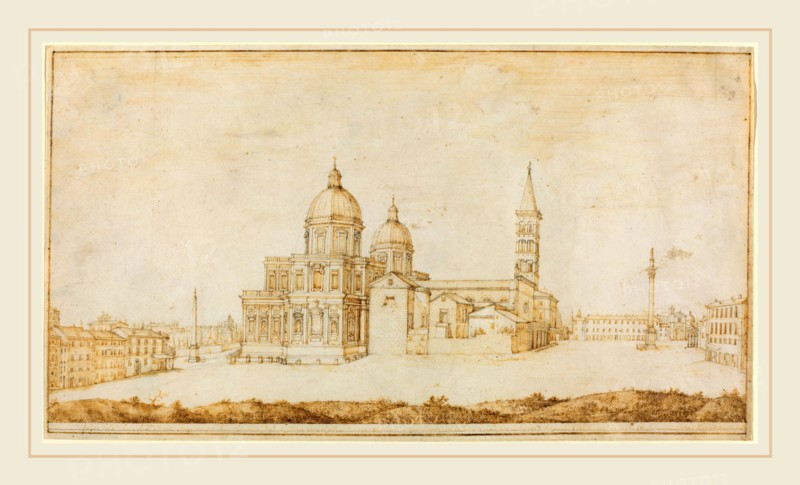 Lieven Cruyl, Flemish (c. 1640-c. 1720), Santa Maria Maggiore, c. 1665, pen and brown ink and brown wash over graphite on vellum