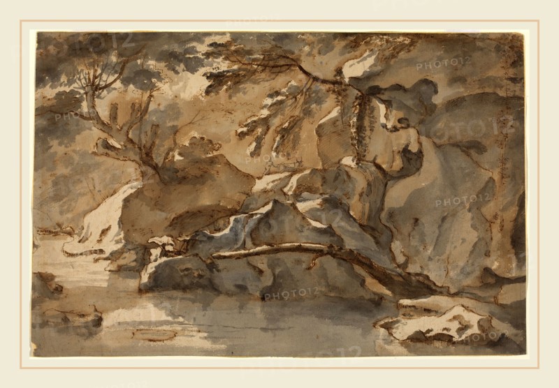Herman van Swanevelt, Dutch (c. 1600-1655), Landscape, pen and brown ink with brown and gray wash on  laid paper