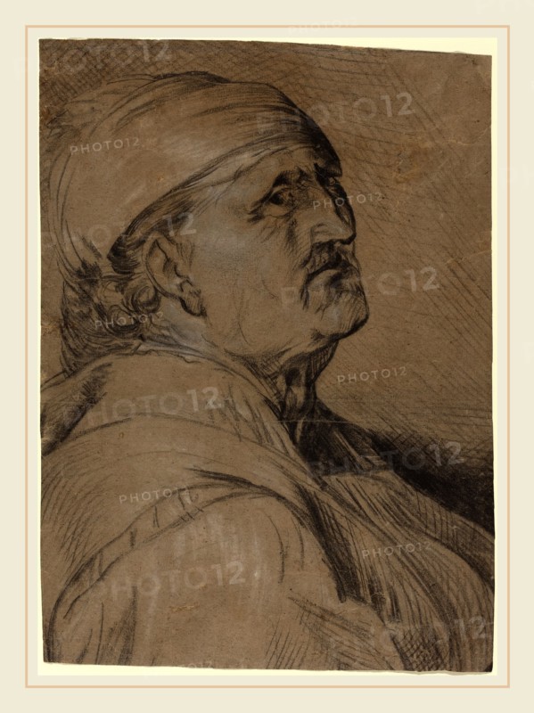 Attributed to Gerrit Claesz Bleker, Dutch (active 1628-1656), Head of an Old Man, black and white chalk on brown paper