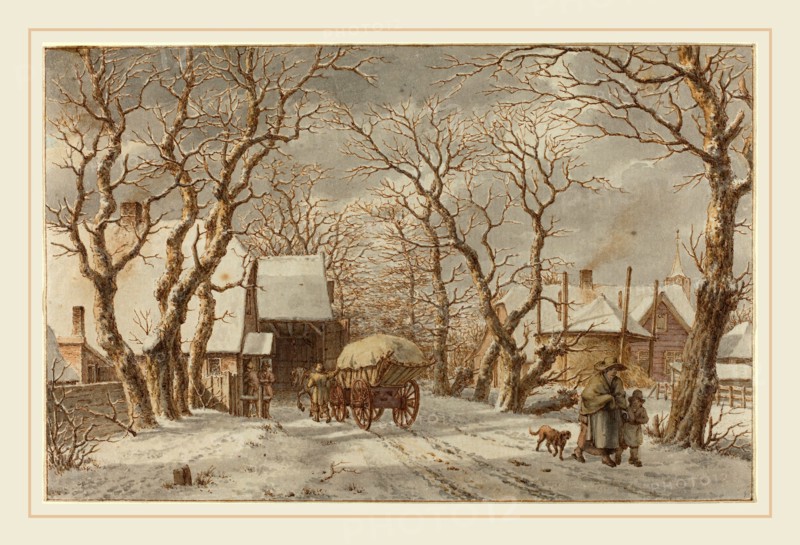 Jacob Cats, Dutch (1741-1799), Winter Scene, 1790, pen and brown ink with gray wash and watercolor on laid paper
