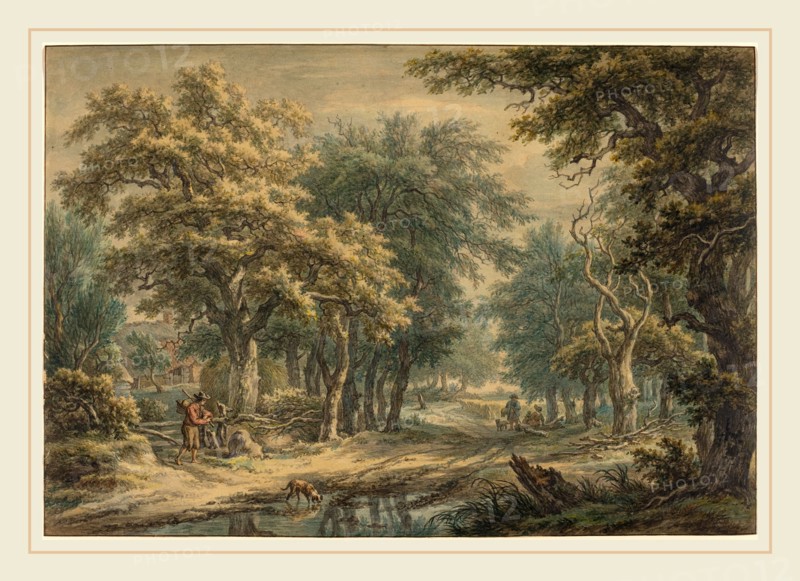 Egbert van Drielst, Dutch (1746-1818), At Donderen, in the Woods of Drenthe, 1799, watercolor over black chalk on wove paper