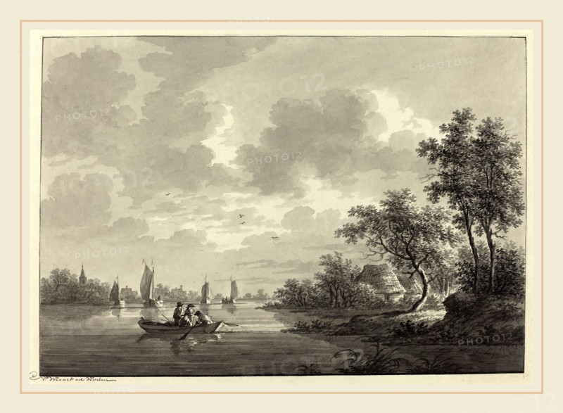 Nicolaas Wicart, Dutch (1748-1815), Ameide on the River Lek, gray wash over black chalk on laid paper