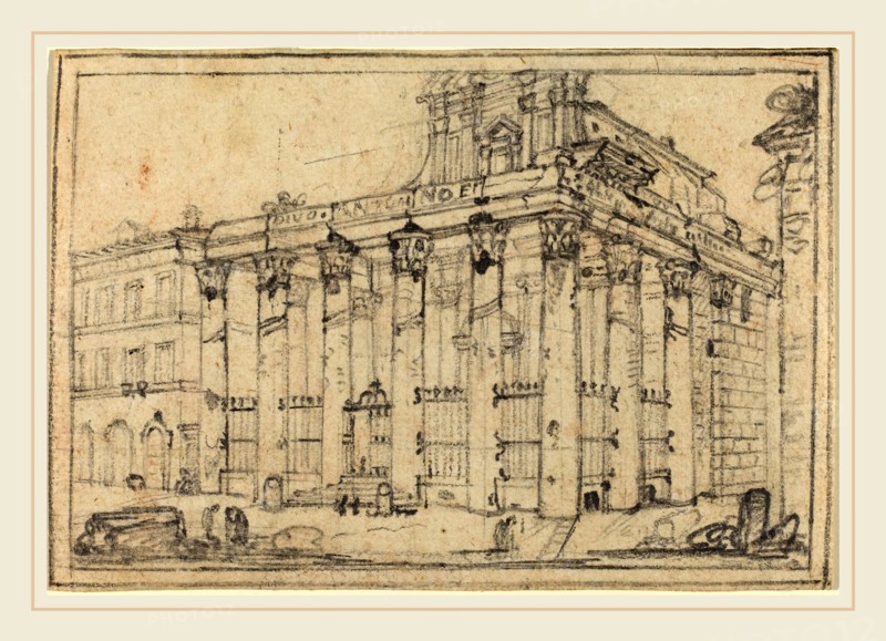 Francesco Piranesi, Italian (c. 1758-1810), The Temple of Antoninus and Faustina, black chalk on paper