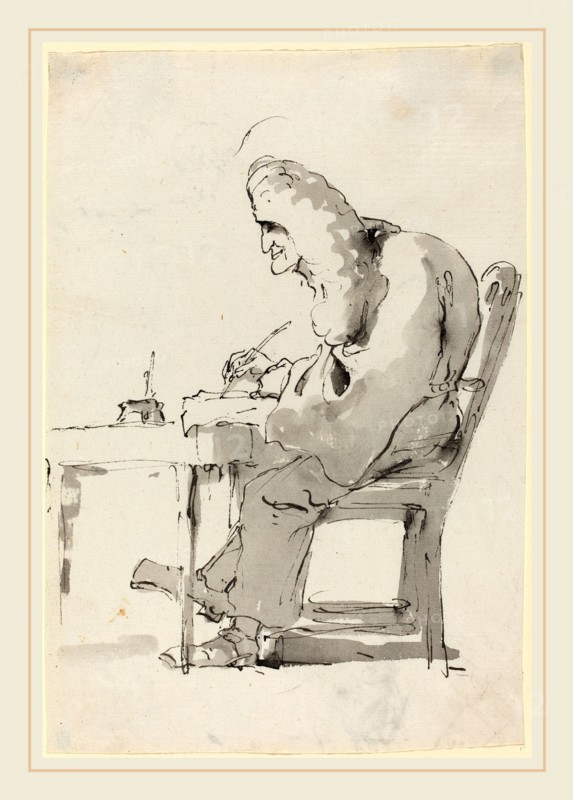 Giovanni Battista Tiepolo, Italian (1696-1770), A Venetian Lawyer at His Desk, c. 1760, pen and ink with gray wash on laid paper