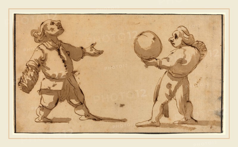 Giuseppe Maria Mitelli, Italian (1634-1718), A Caricature with Ball Players, iron gall ink on laid paper, with black ink borders