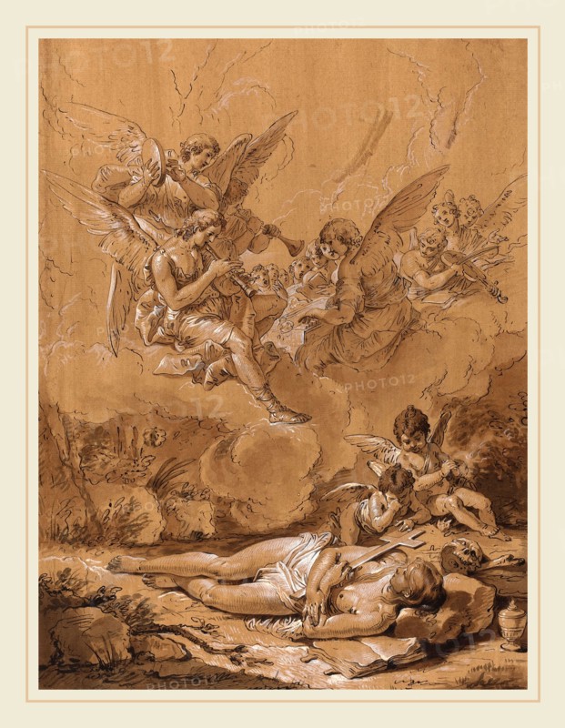 Follower of Francesco Fontebasso, Death of the Magdalene, 18th century, pen and brown ink, brush and brown ink, and brown wash, heightened with white, on prepared laid paper
