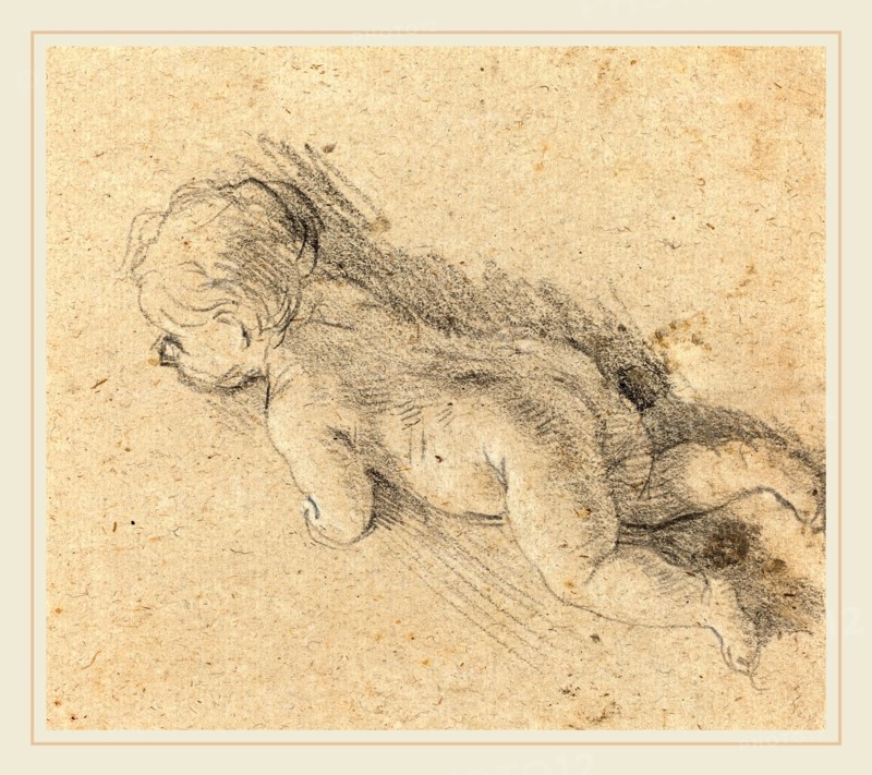 Baldassare Franceschini, Italian (1611-1689), Baby [verso], late 1650s, black chalk heightened with white on laid paper