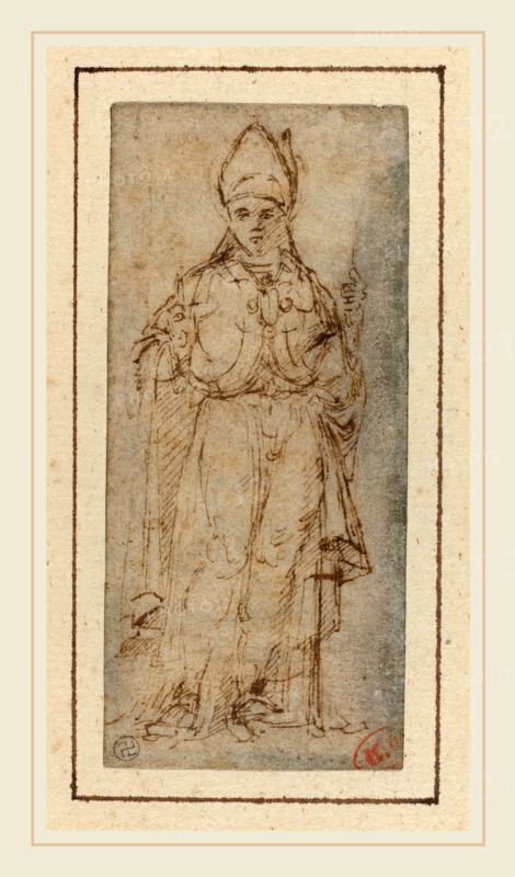 Giovanni Bellini, Italian (c. 1430-1435-1516), Saint Louis of Toulouse Holding a Book, c. 1465, pen and brown ink on laid paper