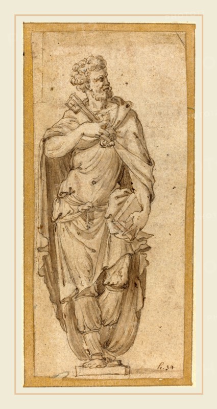 after Francesco Salviati, Saint Peter, pen and brown ink with brown wash