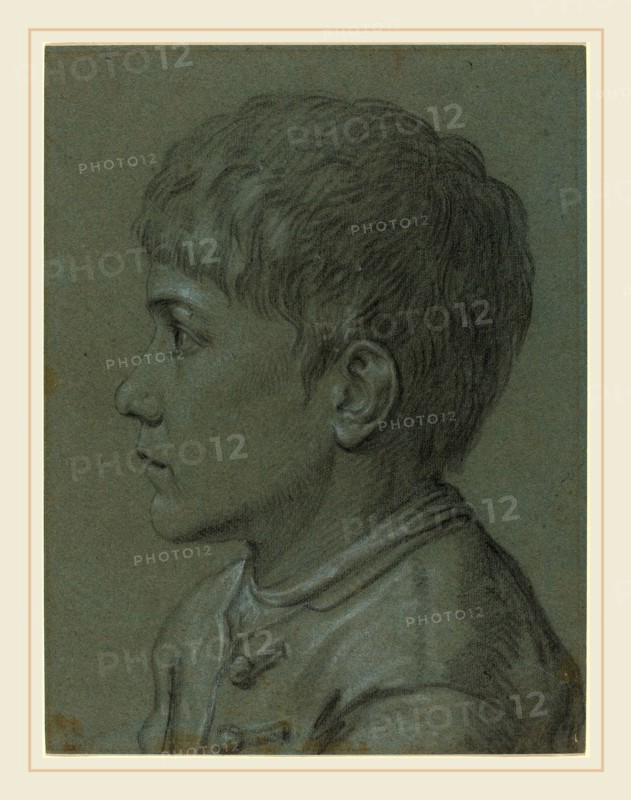 Paolo Farinati, Italian (1524-1606), Head of a Boy, black and white chalk on blue paper