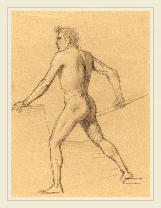 Tommaso Minardi, Italian (1787-1871), A Male Nude, black chalk with white heightening on green wove paper