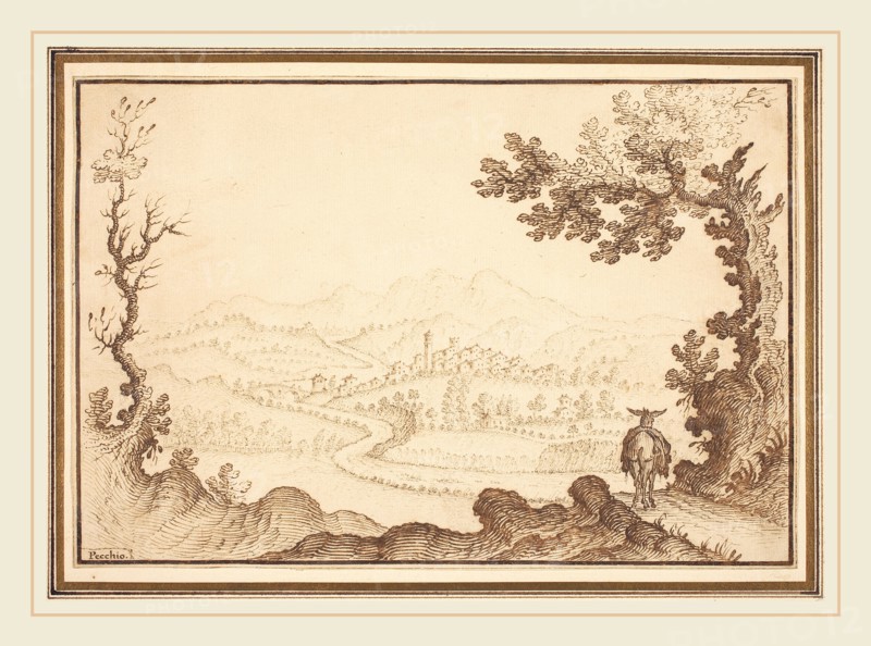 Remigio Cantagallina, Italian (1582-1583-1656), A Landscape Near Pecchio, pen and brown ink on laid paper