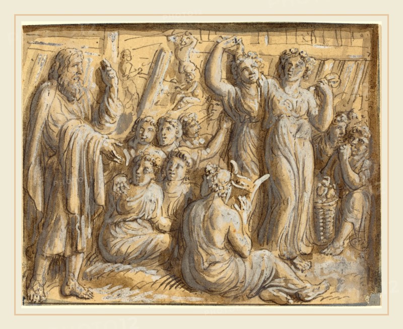Luigi Ademollo, Italian (1764-1849), Noah's Warning about the Coming Flood Goes Unheeded, pen and black ink, with black wash and white gouache on wove paper