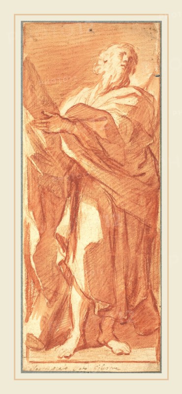 Elisabetta Sirani, Italian (1638-1665), Saint Andrew, red chalk with red wash on laid paper