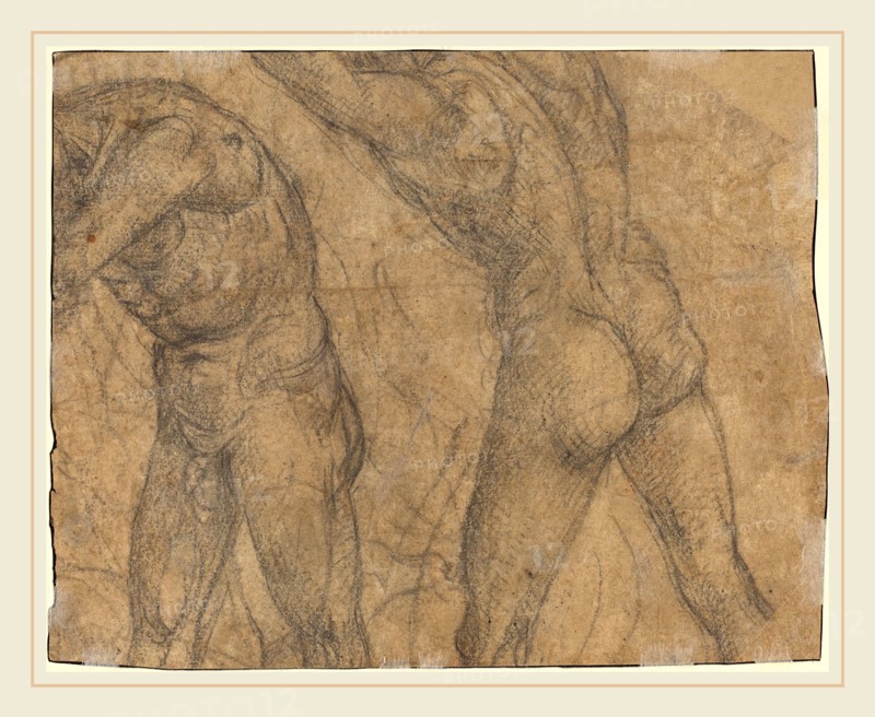 Luca Signorelli, Italian (1445-1450-1523), Two Nude Figures [verso], c. 1500, black chalk on tan laid paper
