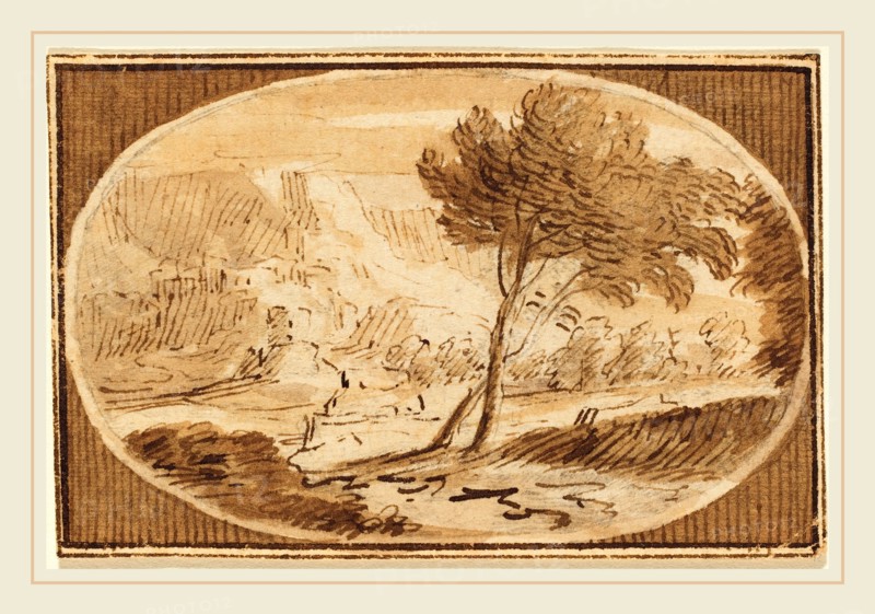 Herman van Swanevelt, Dutch (c. 1600-1655), A Landscape with a Great Tree, pen and brown ink with brown wash over black chalk on laid paper
